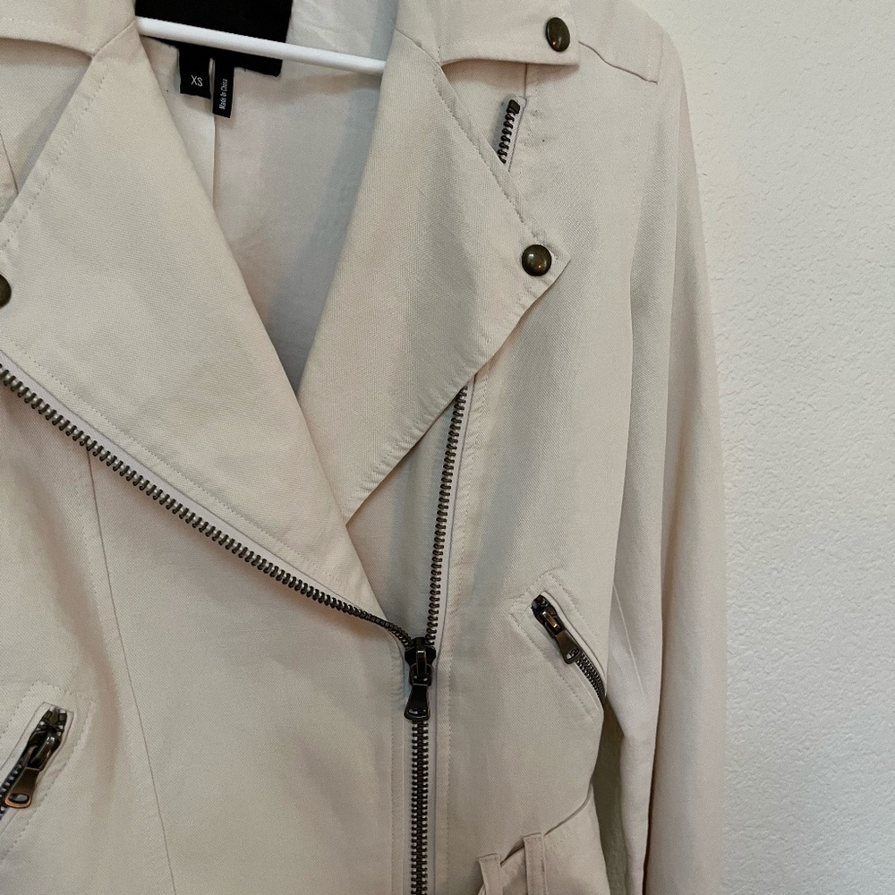 PAIGE | Rhoda Linen Blend Flared Sleeves Moto Belted Jacket Papyrus | Size XS - Picture 5 of 11